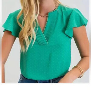Mine Green Flutter Sleeve Blouse - Size L
